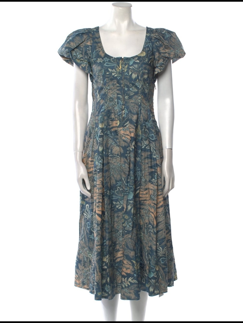 Ulla Johnson Floral Scoop-Neck Midi Dress in Blue